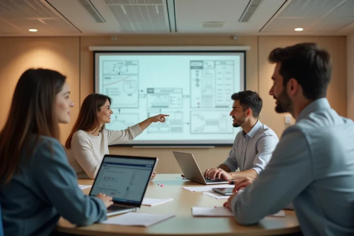 Groupe de professionnels en formation lors d'un atelier de reconversion professionnelle avec Jumpboostpro