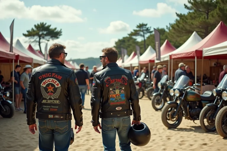 Visiteurs passionnés de moto admirant les expositions du Show Bike Montalivet 2026 sur le site en plein air